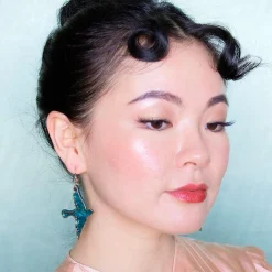 Swallow Ripple Glitter Resin Drop Earrings - Green
