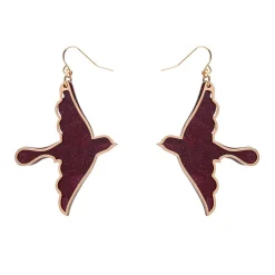 Swallow Ripple Glitter Resin Drop Earrings - Burgundy