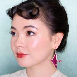 Swallow Ripple Glitter Resin Drop Earrings - Burgundy