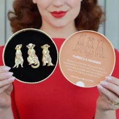 Three'S A Manner Meerkat Brooch Set